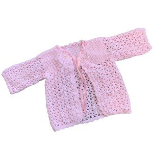 Vintage Pastel Pink Floral Applique Knit Open Front Cardigan